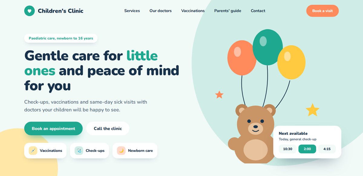 Homepage design for a children's clinic