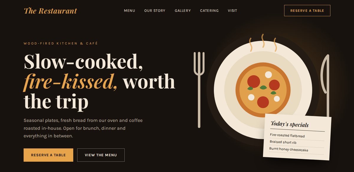 Homepage design for a restaurant and café